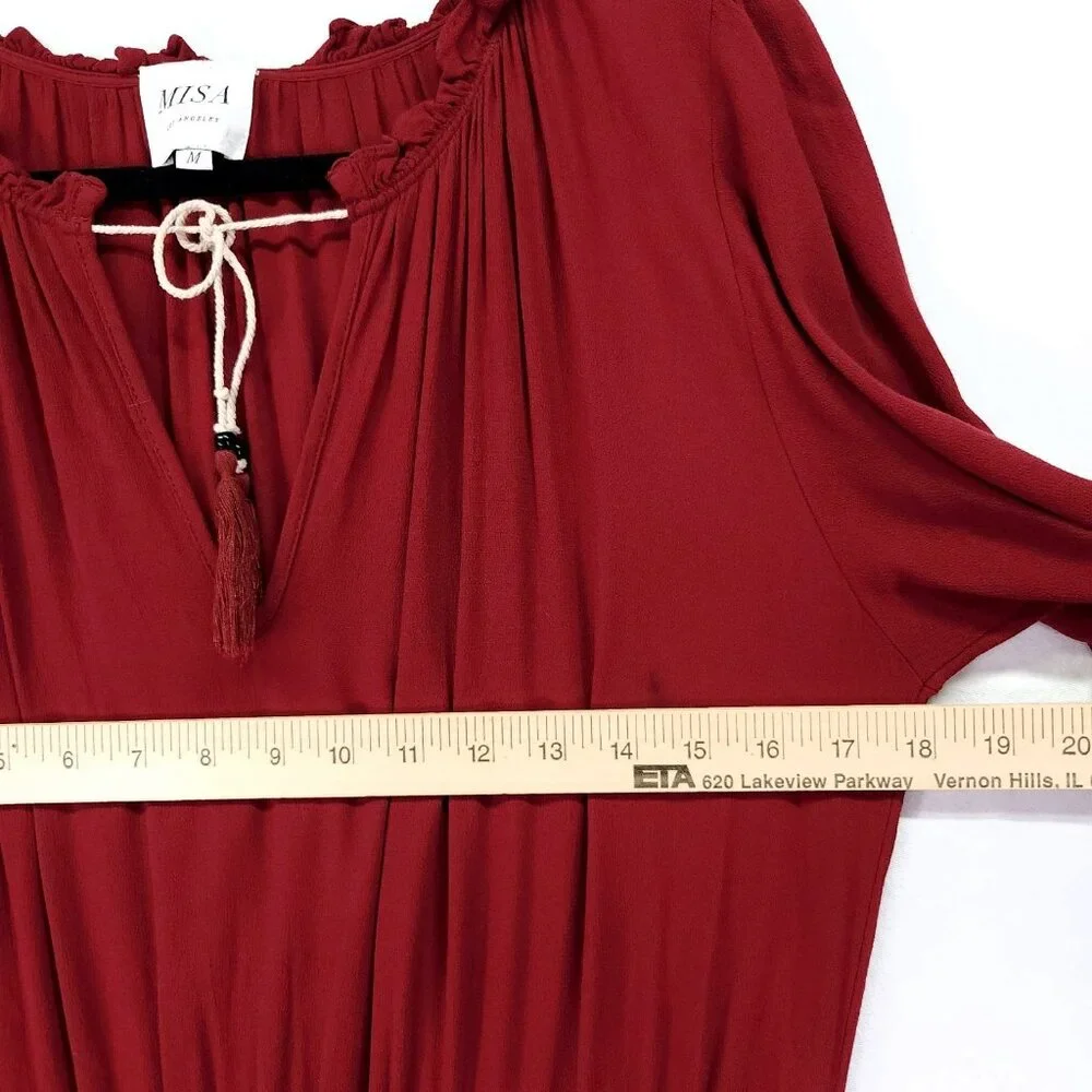 Misa Los Angeles Lorena Mini Dress Medium Tiered Long Sleeve V-Neck Red
